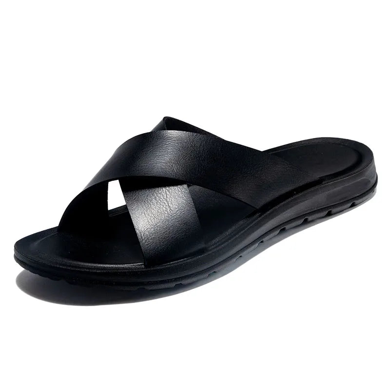 Chinelo de Couro Slip-On